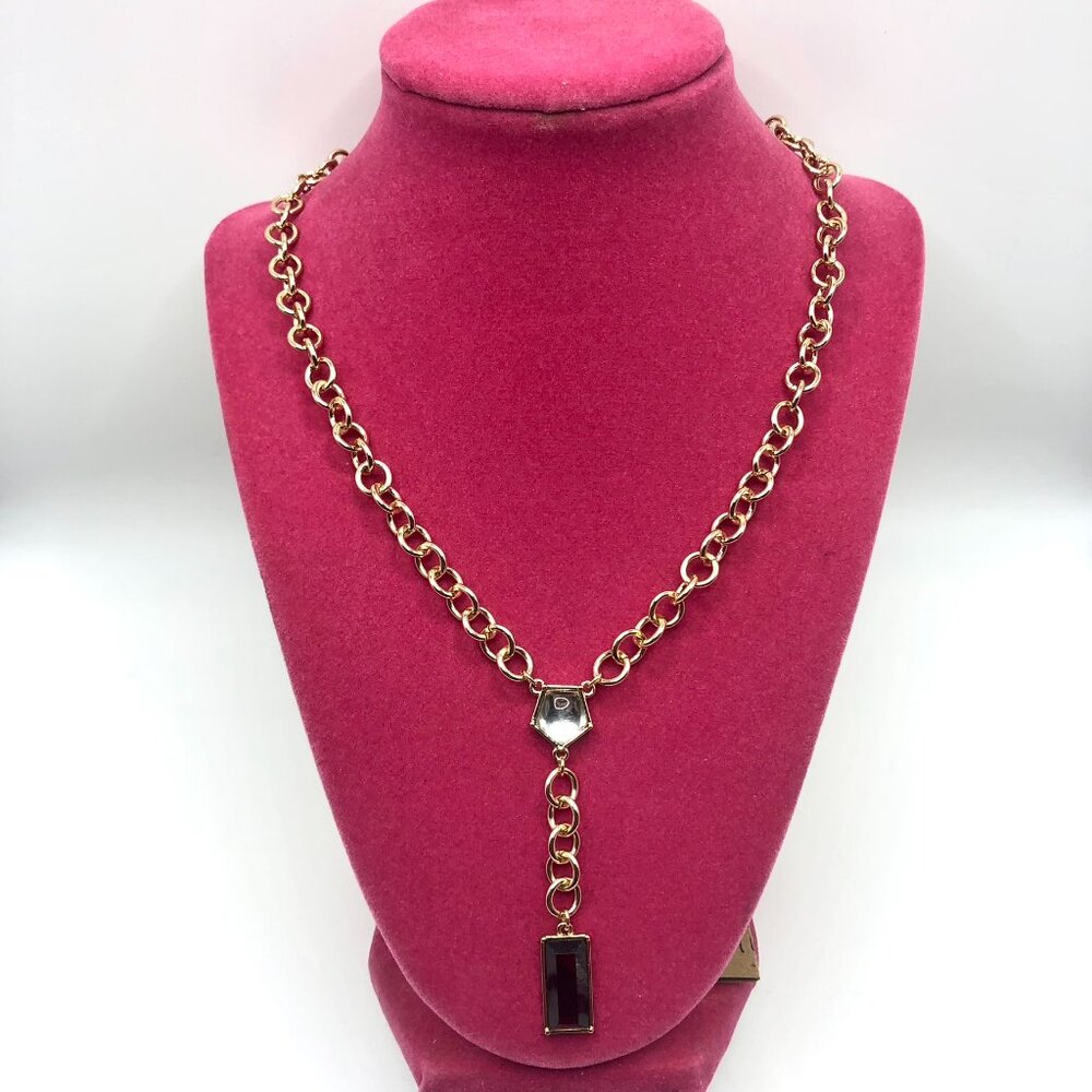 Uncas International Gold-Tone Necklace with White & Red Stones